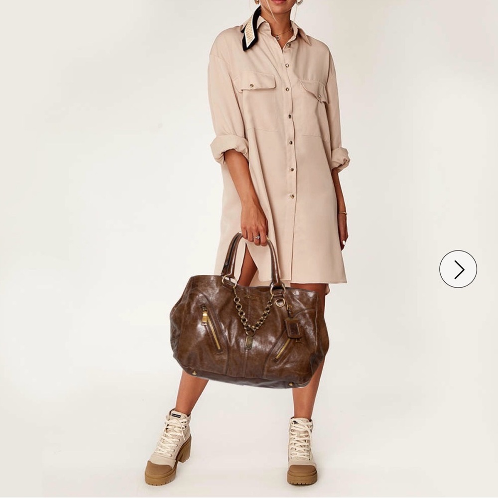 Prada brown Vitello Shine Leather Chain Link Tote large bag